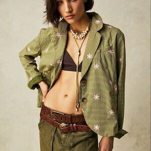 New! Free People Cali Printed Blazer -‎ Moss Combo, size L